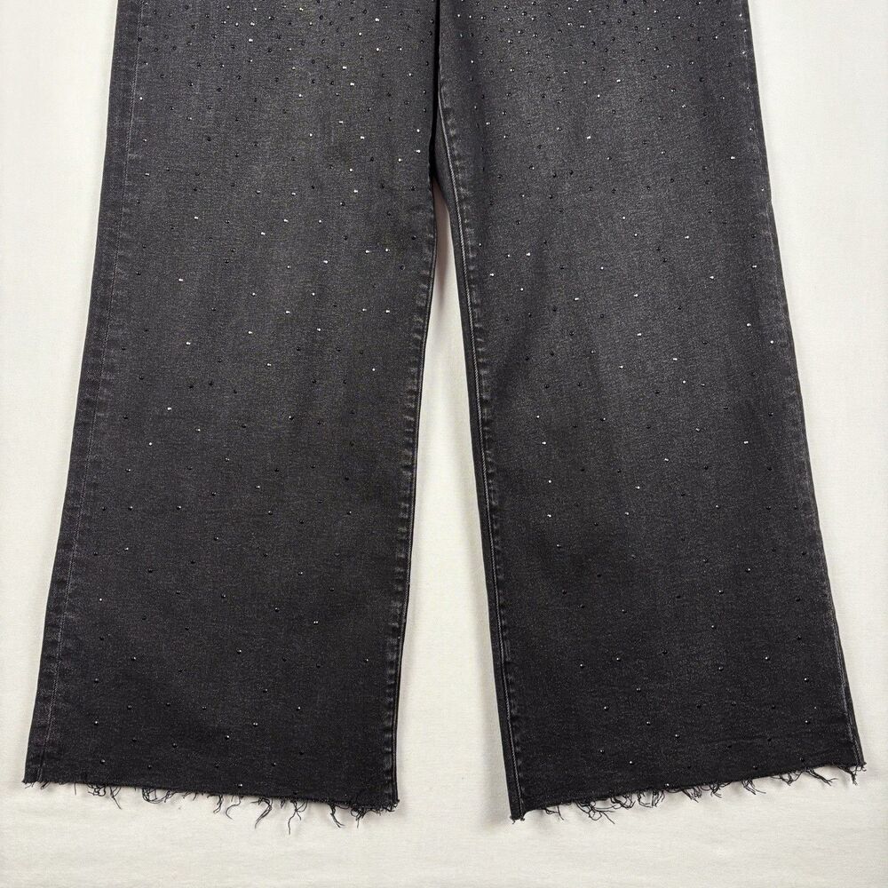 Kut from the Kloth Meg Fab Ab Jeans Womens 12 Black Rhinestone Wide Leg Raw Hem - Picture 6 of 16